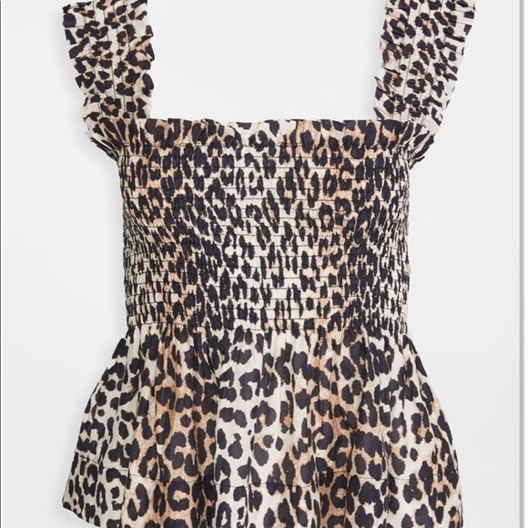 NWT GANNI Sleeveless Leopard Silky Peplum Top - Picture 2 of 5